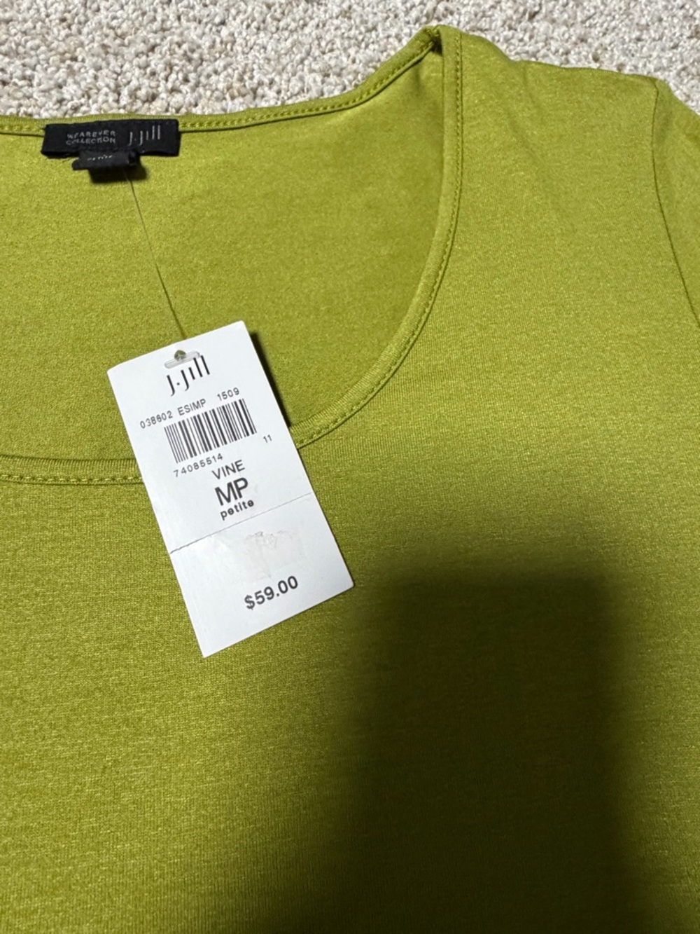 J. Jill Olive Green Scoop Neck 3/4 Sleeve Tunic - Picture 4 of 5